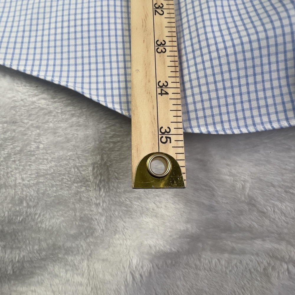 Brooks Brothers Dress Shirt Mens 17 Blue Check Non Iron Long Sleeve Cotton - Picture 7 of 8